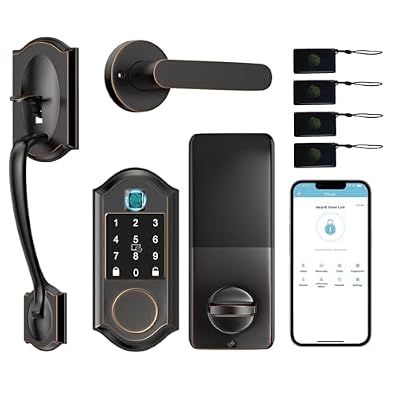 Smart Locks for Front Door, Keyless Entry Door Lock Deadbolt with Handle Set, Front Door Lockset, APP Control, Fingerprint Door Lock with Deadbolt and Adjustable Lever, Oil Rubbed Bronze