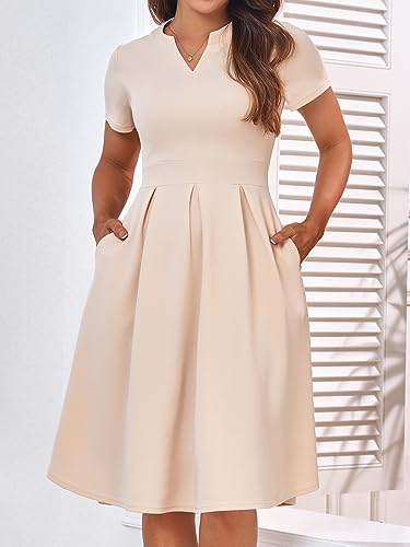 Image of YATHON Womens Elegant Print Notched Neck Slant Pocket Pleated Hem Casual A-Line Dress