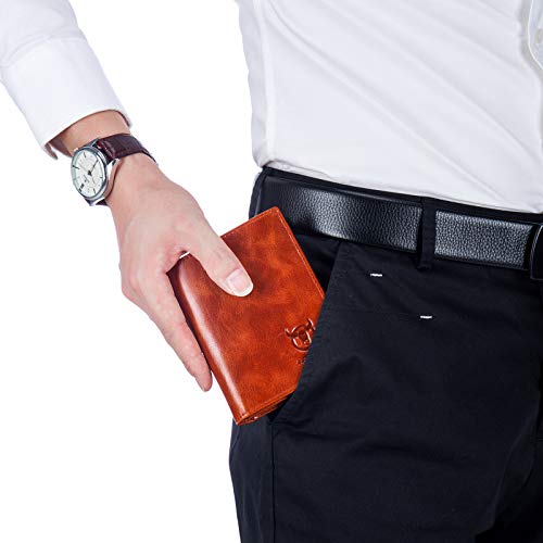 BULLCAPTAIN Large Capacity Genuine Leather Bifold Wallet/Credit Card Holder for Men with 15 Card Slots QB-027