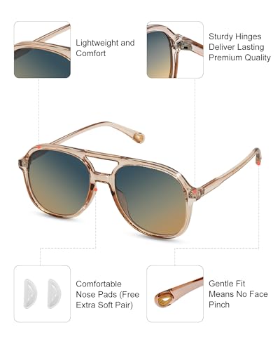 Oversized Aviator Sunglasses Womens Trendy,Retro Gradient Lens Womens Sunglass,Lightweight UV400 Sun Glasses Birthday Gift2