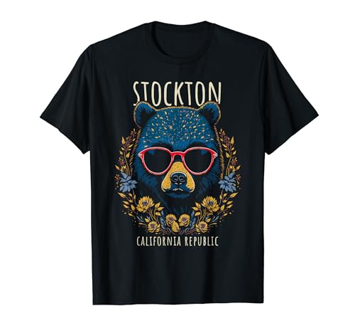 Stockton CA Fun Bear - Gafas con diseño de flores Camiseta