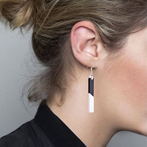 Bar Earrings For Women Minimalist Hypoallergenic for Sensitive Ear with Sterling Silver Hook, Trendy Simple Unique Black and White Dangling Cute Chic Drop Dangle Earrings2