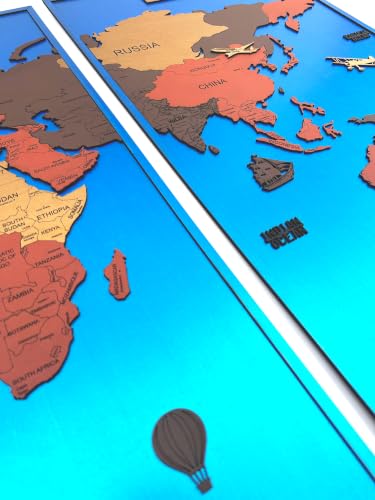 Image of Elk 3D Wooden World Map Wall Decor Art Frame 7mm Thick 165CM