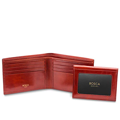 Image of Bosca Men's Leather Wallet with Removable ID Passcase - Bifold Wallet for Men With 8 Card Slots, Premium Hand-Stained Leather With Gift Packaging, Cognac Brown