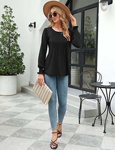 Lomon Long Sleeve Tunics For Women Fall Scoop Neck Shirts Casual Puff Sleeve Tops Blouse With Smocked Cuffs(Black,Xl) #TOP3