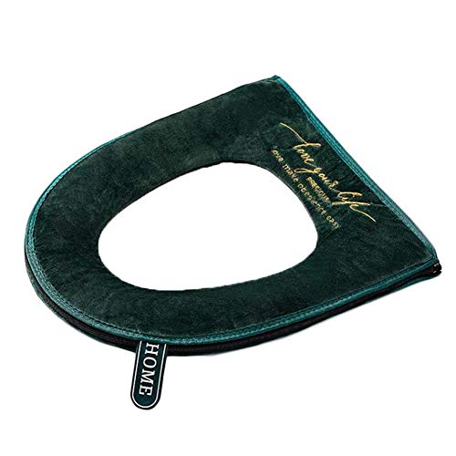 Koala Superstore Samt Reißverschluss Toilettensitzbezug Pad Winter Toilettensitz Kissen Matte Toilettensitzwärmer, dunkelgrün Cover
