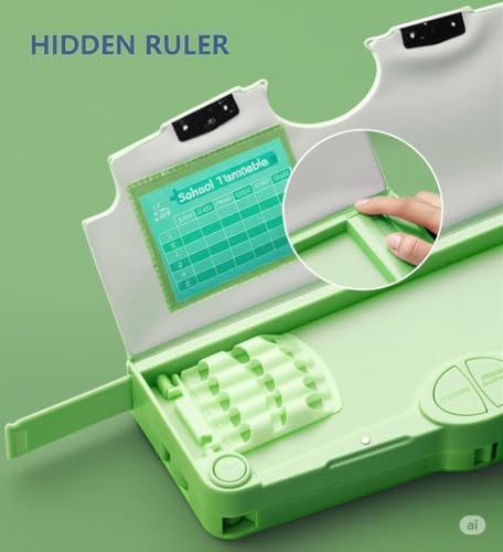 Image of Kiddie Galaxia Plastic Branded Multi-Functional Pencil Box for Kids, Panda Pencil Box for Boys & Girls, Magnetic Pencil Box for Boys, Kids with Accessories. (Lime Green)