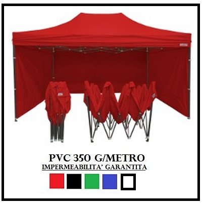 Tonnelle pliante 3 x 4.5 en acier et baches PVC ultra resistantes 350g au metre rouge