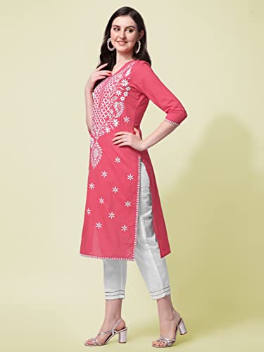 Image of MIRCHI FASHION Pure Cotton Lucknowi Chikankari Embroidered Kurta Set | Straight Fit Kurta Pant Outfit | Ethnic Office Wear & Daily Style 2 Piece Collection