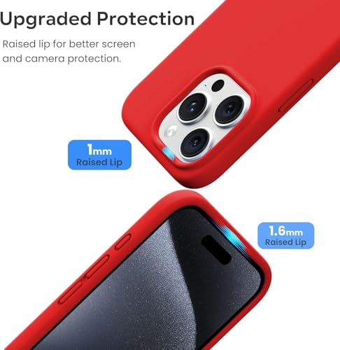 Image of DIZORO Compatible for iPhone 15 Pro Max Case 6.7, Slim Liquid Silicone Case 3 Layers Full Covered Soft Gel Rubber Phone Case Protective Cover 6.7 Inch - Red.