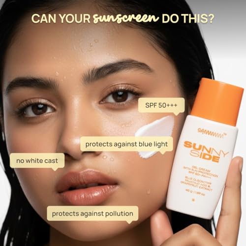 Image of Sammmm SUNNYSIDE Sunscreen SPF 50 PA++++(45g) For Young Skin | UVA /UVB, Blue Light & Pollution Defense | Light Weight, Non-Greasy Sunscreen SPF50 Gel with Vitamin C | No White Cast| For All Skin Types