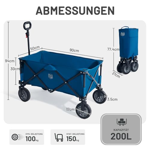 Timber Ridge Bollerwagen Faltbar mit Seitentasche Getränkehalter (Farbe: Blau) - 3