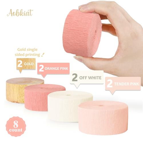 Image of AOBKIAT Wedding Streamers Party Decorations,8 Rolls Pink Gold Crepe Paper