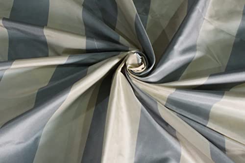 Soie taffetas au mètre motif rayures gris bleu pour rideaux TAFS159