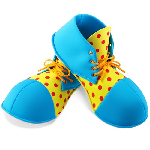 SATINIOR Clown Shoes Circus Costume Polka Dot Unisex Clown Boots Costume Accessories for Adults Party(Blue Yellow Large)