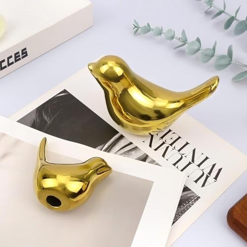 Image of Golden Ceramic Birds Figurine Set | Luxury Home Decor Showpiece for Living Room, Bedroom, Office & Table Decoration | Elegant Love Birds Statue Gift (Set of 2 PCS)