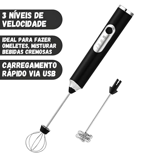 Mixer Elétrico Premium Portátil Recarregável, Misturador De Bebidas, 3 Velocidades, USB, Durável, Co