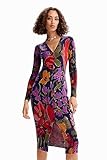 Desigual Vestido Midi de Punto Floral para Mujer, Acabados de Material, Large