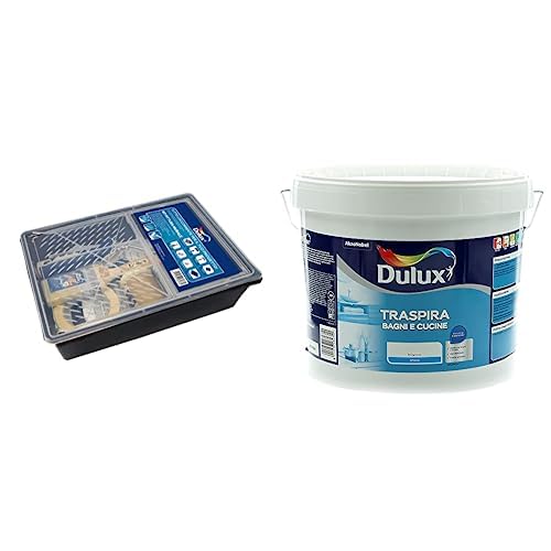 Dulux KIT PITTURA MURALE + Dulux Pittura per Interni Traspirante per Forte Umidità e Vapore, Buon Profumo, Ottimo per Cucina e Bagno, 10 Litri, Bianco