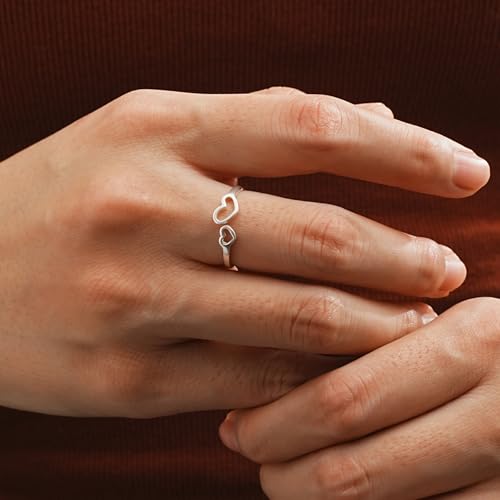 Small Pinky Heart Rings for Women 925 Sterling Silver Open Rings Engagement Promise Rings Stackable Non Tarnish Rings - Small Size 6.5 Adjustable2