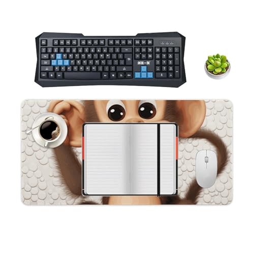 Alfombrilla grande para escritorio Cute Monkey blanca miniatura 4