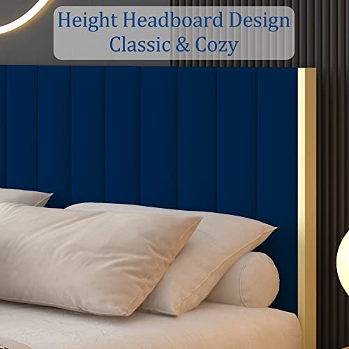 Debercu Upholstered-Bed-Frame-King-Size - High Headboard With Gold Metal Design, Velvet Tufted Footboard With No Box Spring Needed/Wood Slat Support(Gold) #TOP5