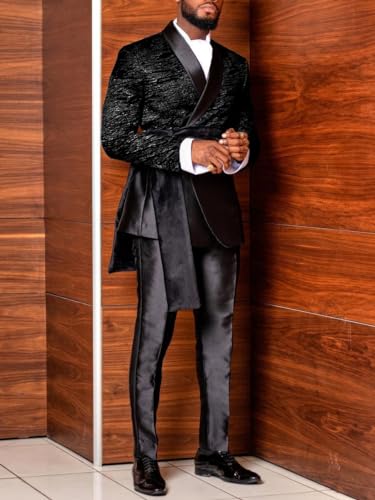 3 Pieces Men's Suit Homecoming Party Prom Jacket Pant Jacquard Tuxedo Slim Halloween Suit with Removable Satin Cape3