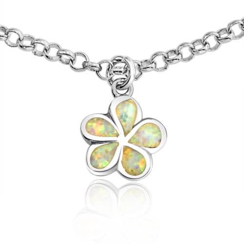 Collar de flor hawaiana con ópalo blanco plata de ley joya veraniega de mujer 3