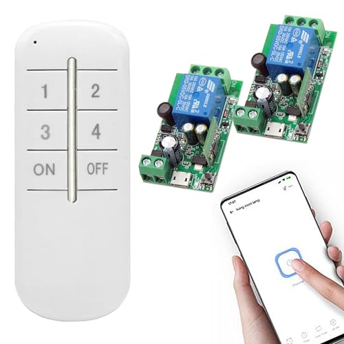 DOMO-MATIC Interrupteur intelligent WiFi, module relais 1 canal, télécommande Bluetooth, DC 5 V/12 V/24 V/36 V, compatible avec Alexa et Google Home, Ewelink App (kit ewe 2rec1ch+1remote)