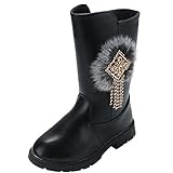  Bottes Enfants Fille Bottines Fourrées de Hiver Girl Boots Vernis Chaude Antidérapantes pour 2-14 Ans(Noir,Taille 30 / étiqueter 31)