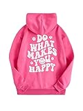 Floerns Women's Letter Graphic Print Long Sleeve Drawstring Hoodie Sweatshirt Hot Pink Medium