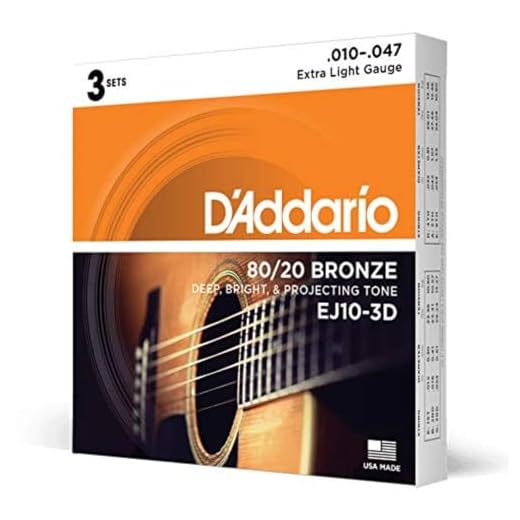 D'Addario Guitar Strings - Acoustic Guitar Strings - 80/20 Bronze - For 6 String Guitar - Deep, Bright, Projecting Tone - EJ10-3D - Extra Light, 10-47 - 3-Pack