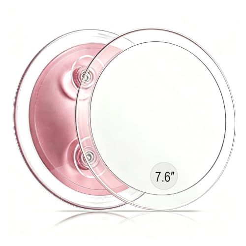 SANTOO Large 7.6 Inch Round Magnifying Mirror with 3 Suction Cups for Easy Mounting (5X Magnification) - Perfect for Detailed Grooming and Travel