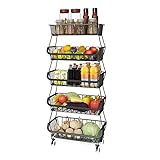 Apsan 5 Tier Fruit Basket for Kitchen, Fruit and Vegetable Storage Cart, Wire Storage Basket with Wheels, Vegetable Basket Bins Rack for Onions and Potatoes, Black