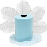 Light Blue Tulle (6"x100 Yards) and 20 PCS Ostrich Feathers (10-12") Bundle