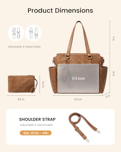 Image of LOVEVOOK Laptop Tote Bag for Women, Vintage Work Teacher Bag with Clutch