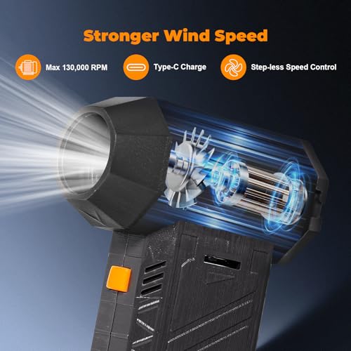 AURTEC Druckluft-Staubwedel – 130.000 U/min hohe Leistung mit 8000 mAh wiederaufladbarem Akku, Gleitgeschwindigkeitsregelung, leichtes tragbares elektrisches Luftgebläse für Computer, Kamera, Tastatur