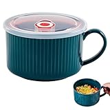 Otbushit Cuencos de Sopa con Asas y Tapa, Taza de Sopa portátil para microondas, Cuenco de cerámica para Cereales de Fideos instantáneos, Ensalada