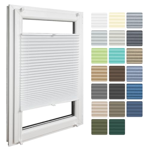 Home-Vision Premium Faltrollo Plissee ohne Bohren mit Klemmfix Lichtdurchlässig Rollo innen (Weiß B60 x H200cm) Easyfix Klemmträger Verdunklung Blickdicht Sonnenschutz Jalousie für Fenster & Tür