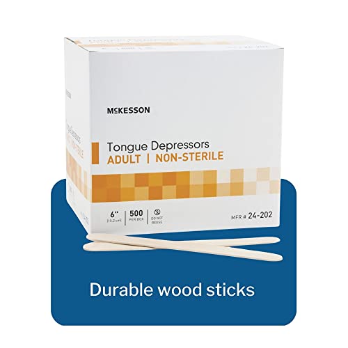 mckesson tongue depressors 5000 count adult size non-sterile wood unflavored splinter-free 6 in - use for medical arts crafts spa - 500 count pack of 10