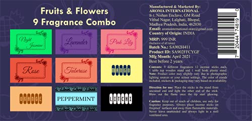 Aroma International - Multi-Fragrance Incense Sticks With 2 Stands - Fruits & Flowers Combo Pack - Ready To Use - 9 Inch 12 Sticks Each #TOP1