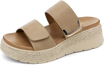 UBFEN Women's Platform Wedge Sandals with Orthopedic Arch Support – Khaki Size 7