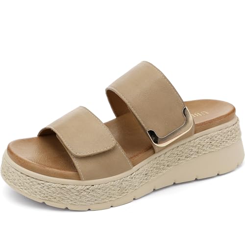 Image of UBFEN Womens Platform Wedge Sandals Orthopedic Arch Support | Espadrille Slides, Comfortable Cushioned, Dressy for Summer Walking, Beach Vacation
