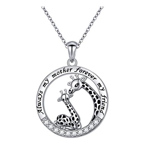 Giraffe Necklace for Mom from Daughter Sterling Silver Always My Mother Forever My Friend Giraffe Jewelry Gift for Women Cover
