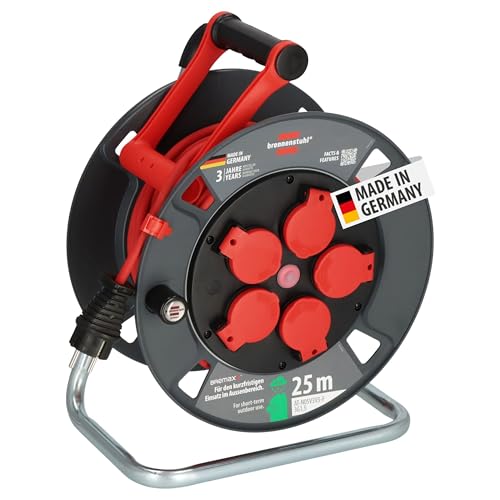 Brennenstuhl Kabeltrommel 300 KU 2110 25m Outdoor IP44 (Made in Germany, 5 Schutzkontakt-Steckdosen, Überhitzungsschutz, kurzfristiger Einsatz im Außenbereich)