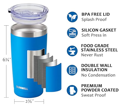 Image of SUNWILL Travel Coffee Tumbler 20 oz, Insulated Mug with Lid, Stainless Steel Cup for Outdoor, Powder Coated Royal Blue