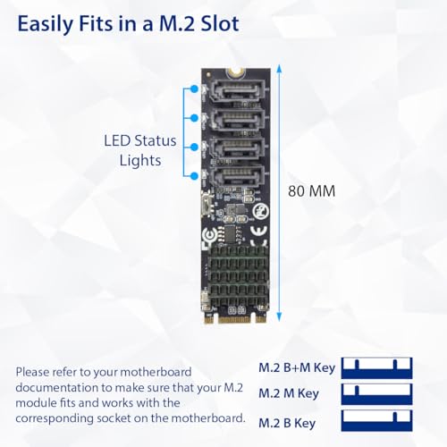 Image of IO CREST 4 Port RAID SATA III 6Gbp /s to M.2 B+M Key Adapter PCI-e 3.0 x2 bandwith SY-ADA40172