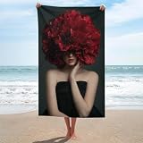 Jubonexis Toalla de playa grande con diseño de flores rojas, de microfibra, sin arena, multiusos, absorbente, para baño, piscina, 130 x 80 cm