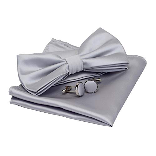 Image of GUSLESON Men's 3-pc Solid Color Bow Tie Gift Set - Double‑Fold Pre-Tied Bow Tie, Pocket Square, Cufflinks - Wedding Formal Party
