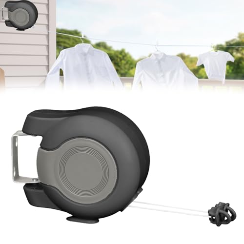mumisuto Retractable Washing Line Outdoor, 30M Heavy Duty Double Clothesline for Outside Wall Mounted, 2x15m Cables Clothes Line Retractable Automatic Holds Up 44LBs for Indoor Outdoor Use (Grey)